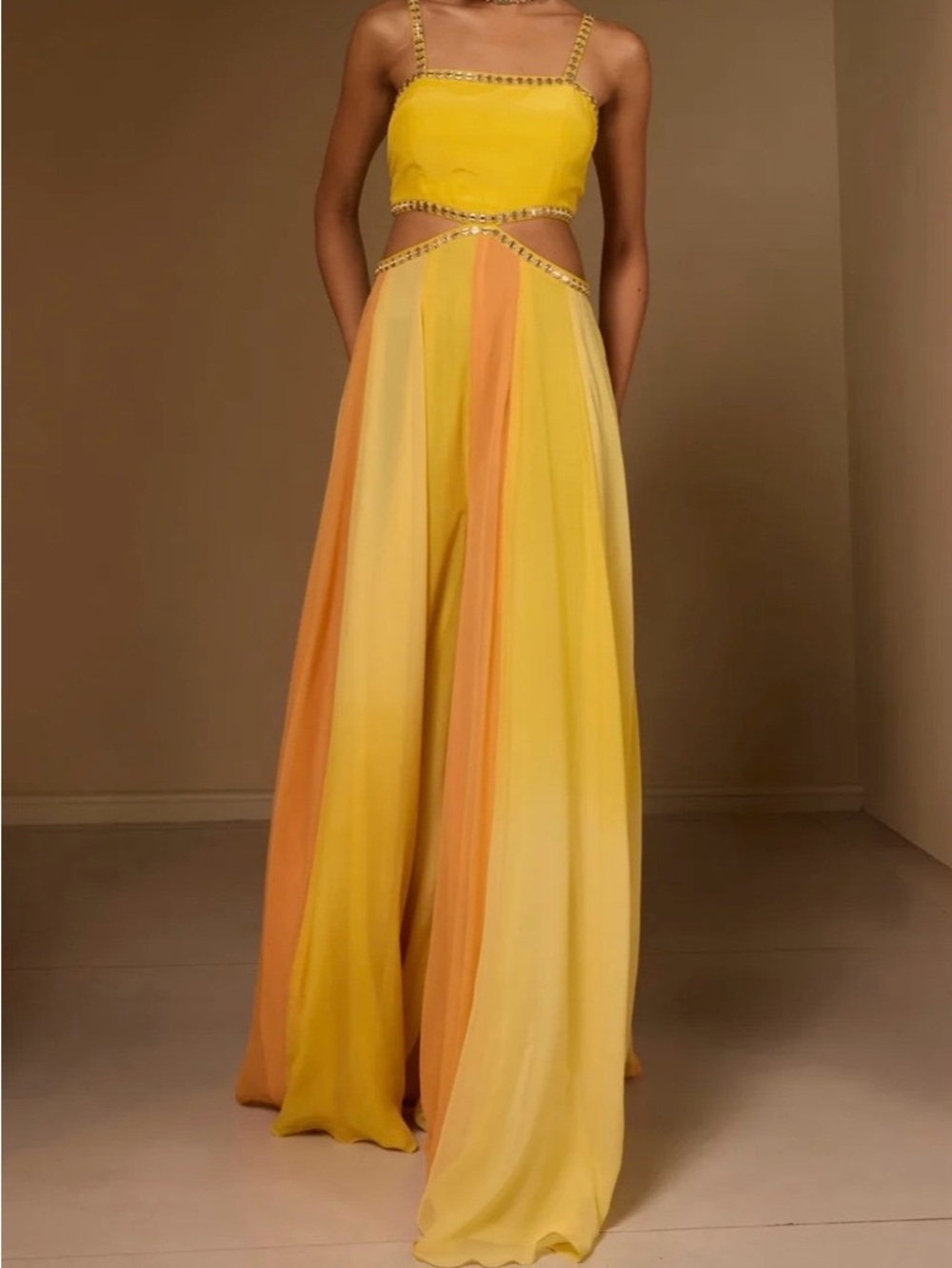 Yellow and Peach jumpsuit Evening Set